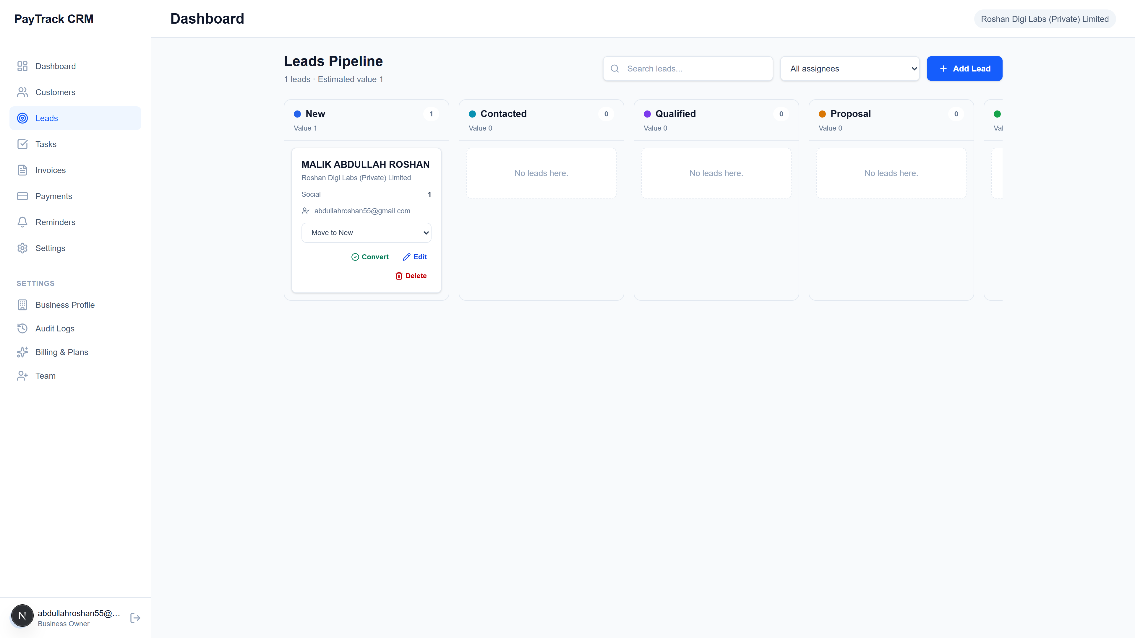 PayTrack invoice builder with invoice items and totals